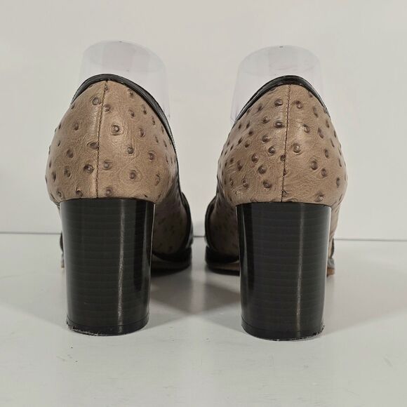 Pilar Abril Ostrich Leather Block Heel Shoes‎ EU 40 US 9.5 Tan Brown Tassels - Picture 5 of 12